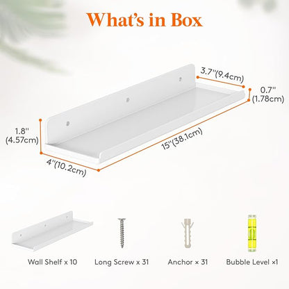 Lifewit Floating Shelves for Wall, 10 Pack White Acrylic Shelf 15" Room Decor - Image 3