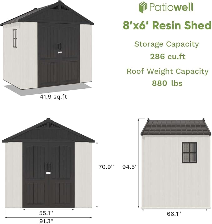 Patiowell 8 x 6 FT Plastic Outdoor Storage Shed - Image 4