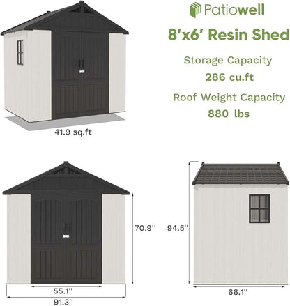 Patiowell 8 x 6 FT Plastic Outdoor Storage Shed - Image 4