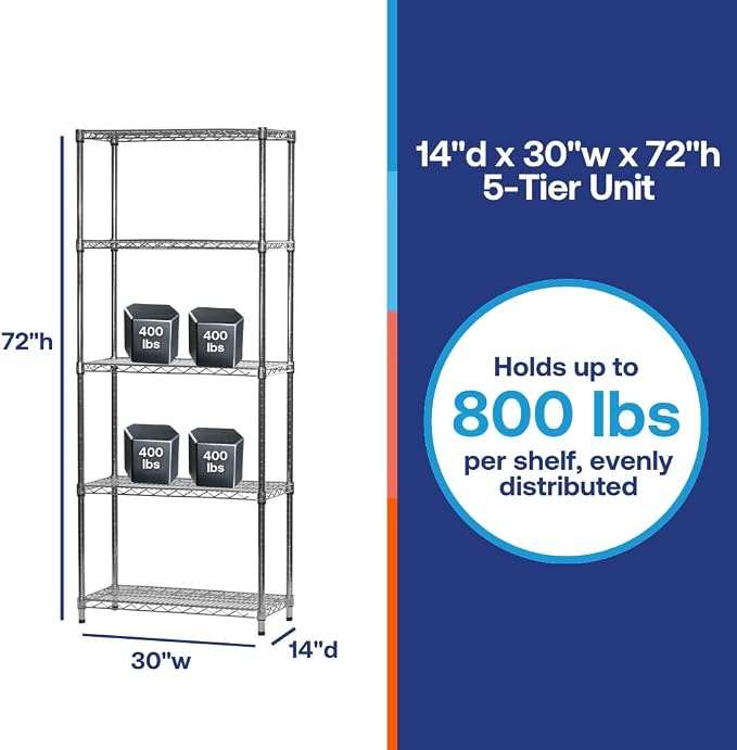 Shelving Inc. 14"d x 30" w x 72" h Chrome Wire Shelving - Image 6