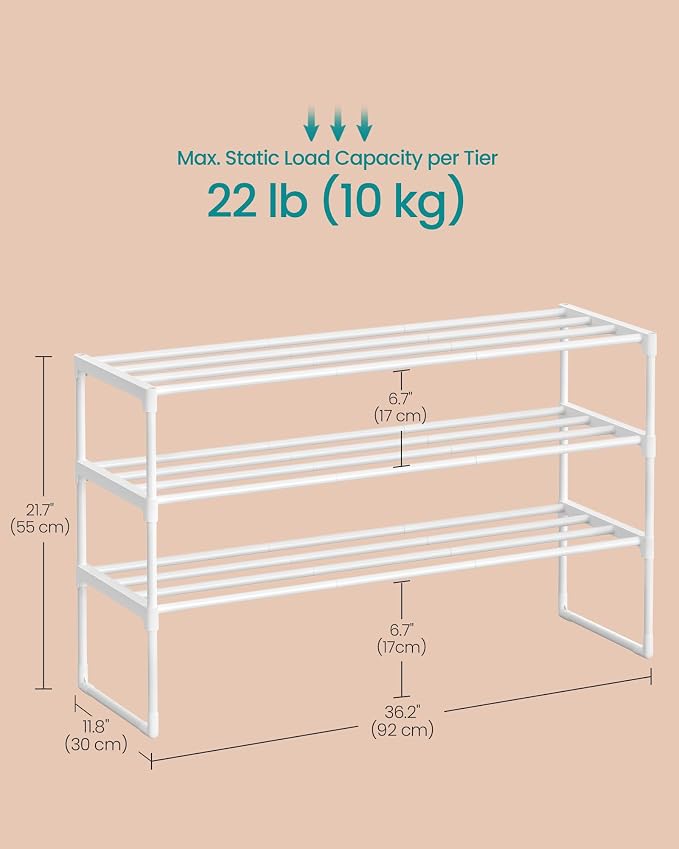 SONGMICS Shoe Rack, 3-Tier Shoe Organizer, Metal Storage Shelf, Upright or - Image 3