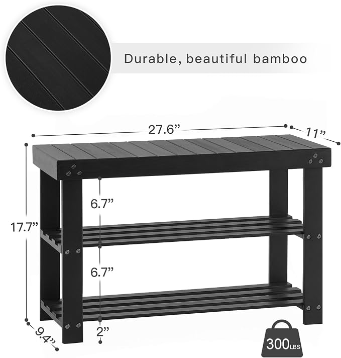 Apicizon Bamboo Shoe Rack for Entryway, 3-Tier Shoe Rack Bench for Front Door - Image 3