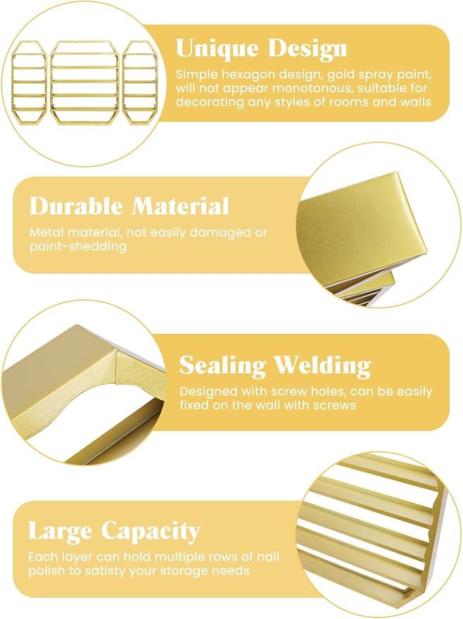 EBANKU Hexagon Nail Polish Racks Heavy Duty Nail Shelfs - Image 4