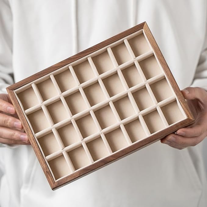 28-Grid Black Walnut Wooden Jewelry Tray - Image 4