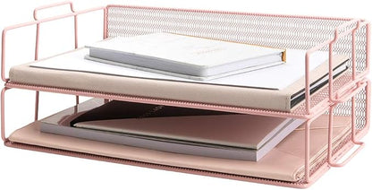 BLU MONACO Pink Mesh Paper Tray – Set of 2 Stackable Letter Trays – Durable by Blu_Monaco