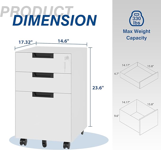 3 Drawer Vertical File Cabinets, Mobile Filling Cabinet - Image 3