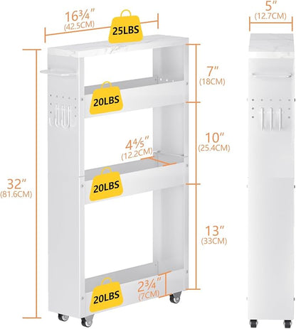 Slim Storage Cart, 4-Tier Kitchen Rolling Cart Narrow Storage Cabinet - Image 6