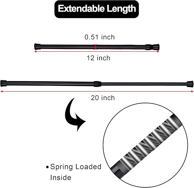 SIQUK 6 Pack Cupboard Bars Adjustable Spring Tension Rods Black Refrigerator - Image 3