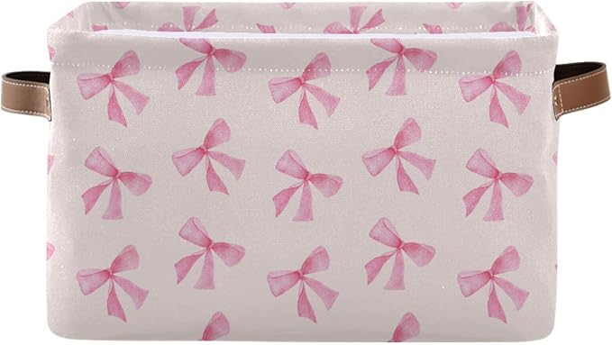 Pink Bow Foldable Storage Basket by LLCxigua