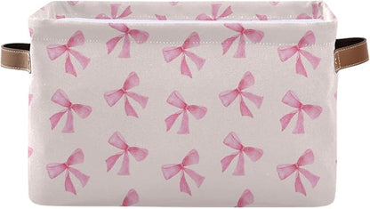 Pink Bow Foldable Storage Basket by LLCxigua