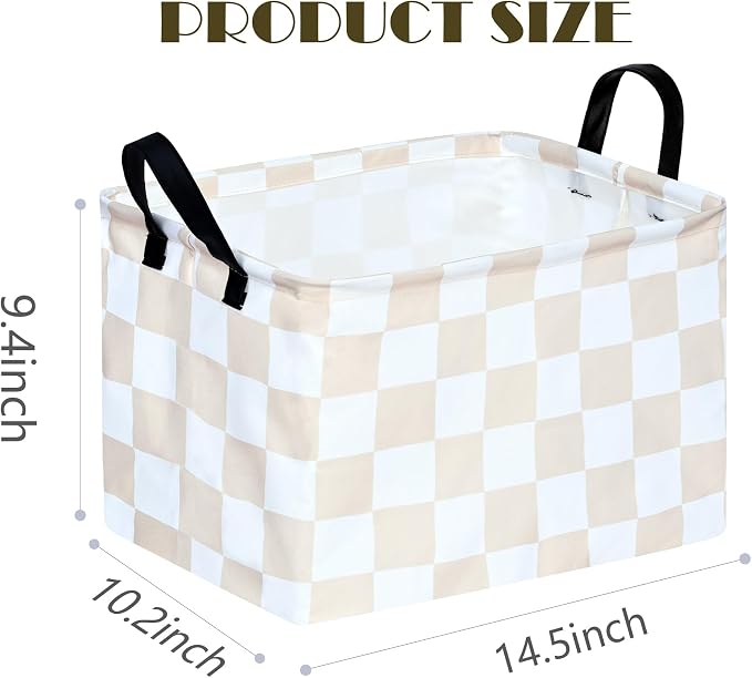 MAIZMZ Beige Check Storage Basket Baby Toys Organizer Bins Decorative Gifts - Image 7