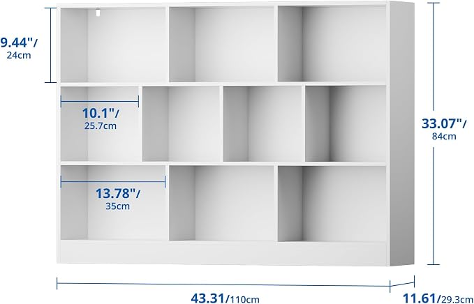 Cozy Castle White Bookshelf, 3-Tier Open Shelf Bookcase, 10 Cube Storage - Image 2