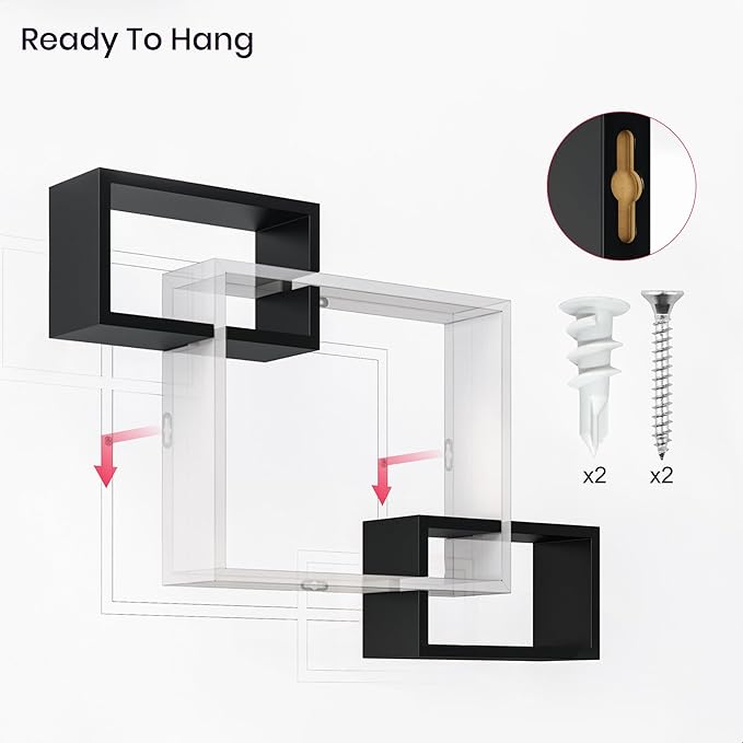 Ballucci Wooden Interweave Floating Wall Mounted Shelves, Horizontal and - Image 6