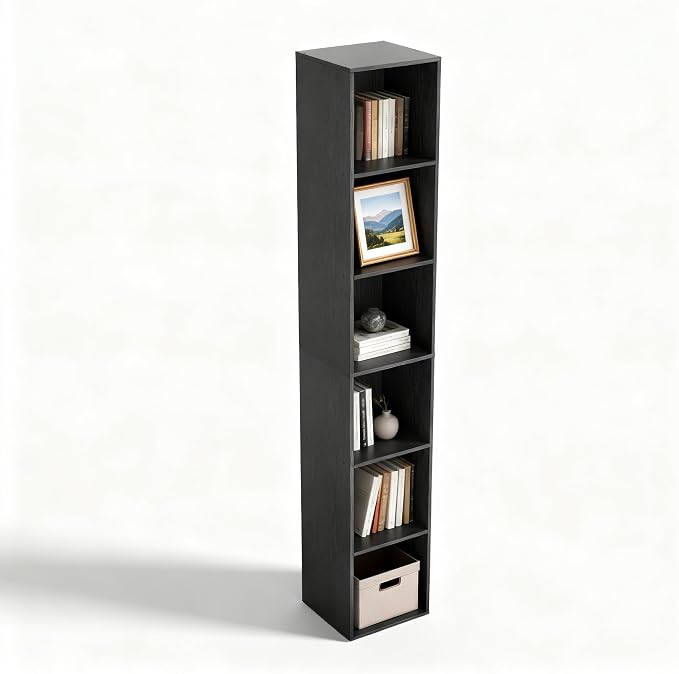 6 Cube Storage Organizer, Narrow Open Shelf Bookcase, Freestanding 6 Cube by NewBeth