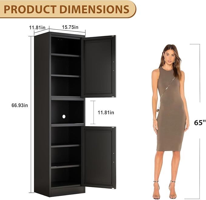 Tall Metal Narrow Bathroom Storage Cabinet 67" H, Tall Black Pantry Cabinets - Image 2