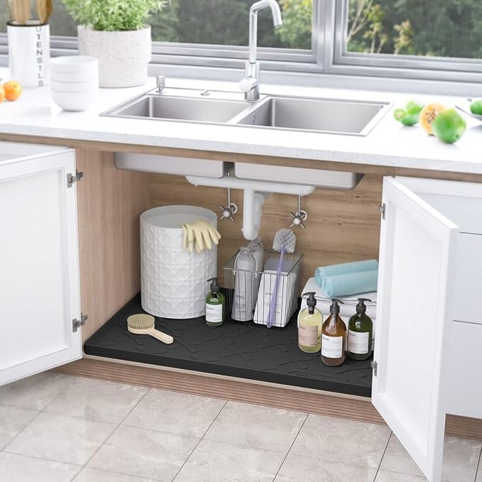 SIKADEER 19" x 19" Under Sink Mat Waterproof, Silicone Mat Kitchen Drawer Shelf - Image 2