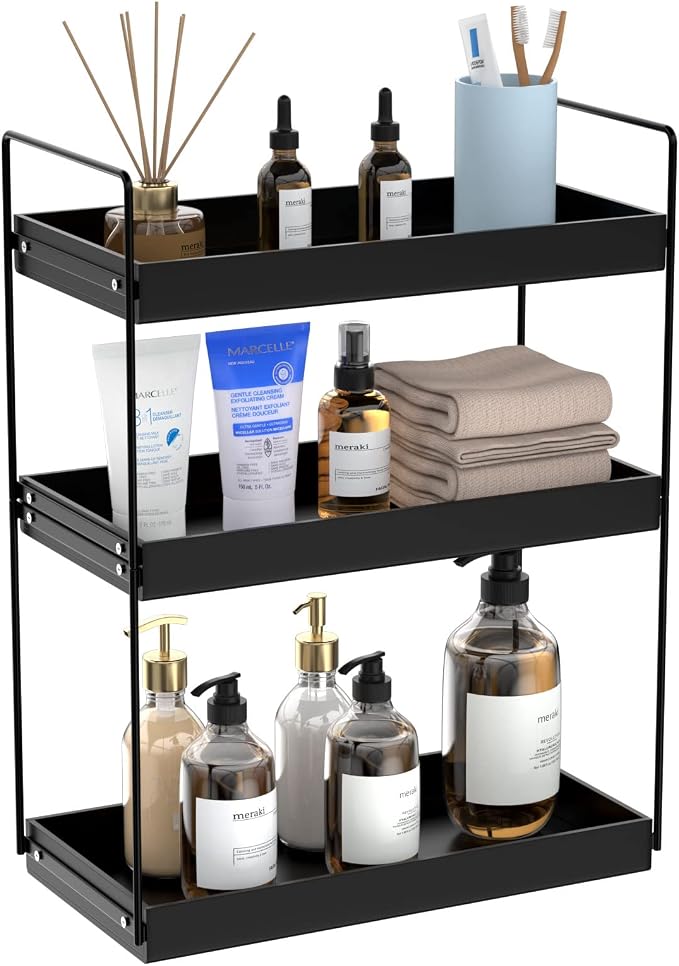 NPPLUS 3 Tier Bathroom Counter Organizer Matte Black Acrylic Tray | Metal by NPPLUS