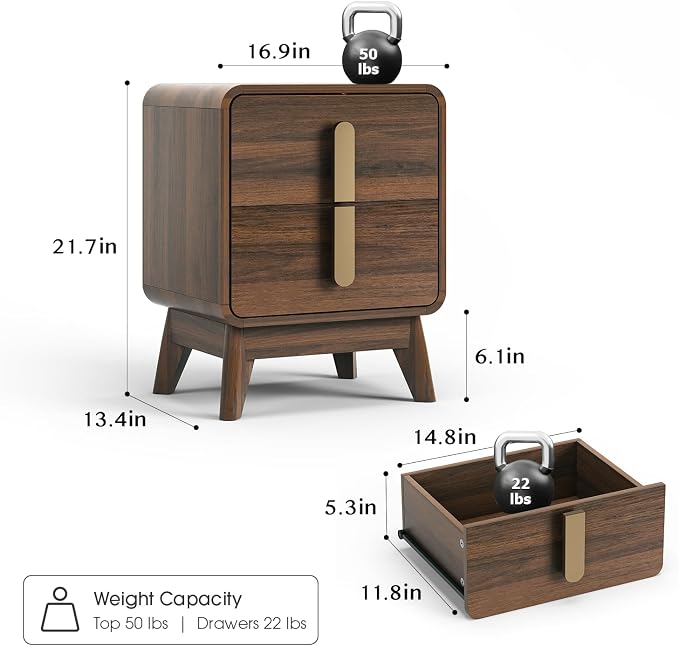 Nightstands Set of 2, Mid Century Modern Nightstand - Image 2