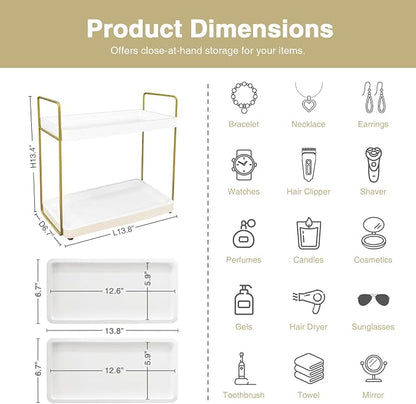 Forbena White and Gold Bathroom Counter Organizer, 2 Tier Makeup Vanity - Image 2