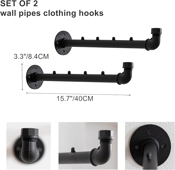 Homeyeeng Industrial Wall Pipe Clothes Bar - Image 3
