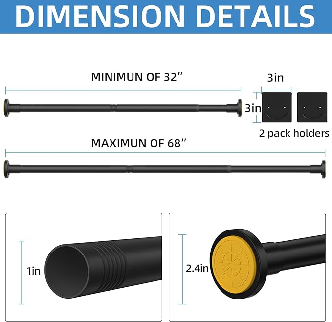 CorkLatta Matte Black Shower Curtain Rod, 1 Inch Diameter Stainless Steel - Image 6