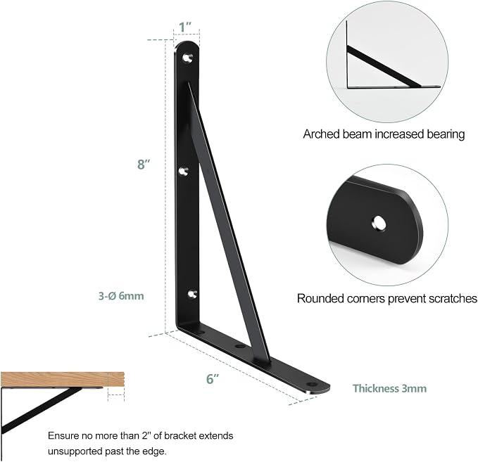 24 Pack L8 x H 6" Black Heavy Duty Shelf Brackets - Image 2