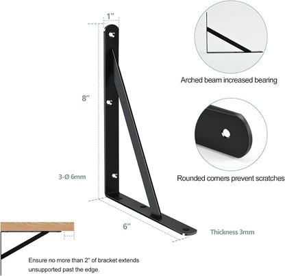 6 Pack L8 x H 6" Black Heavy Duty Shelf Brackets - Image 2