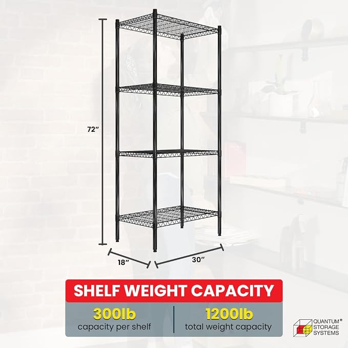 Quantum Storage Systems RWR72-1830LDBK Adjustable Wire Black Epoxy 4 Shelves - Image 3