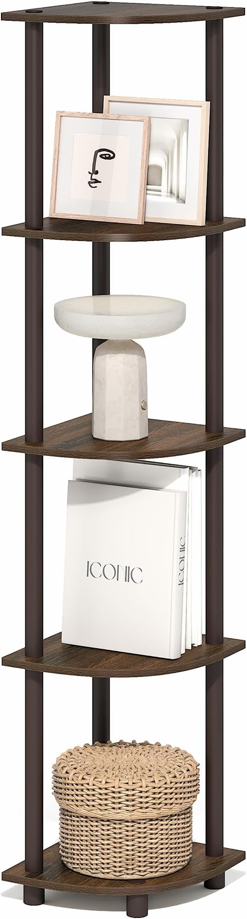 Furinno Turn-N-Tube Corner Shelf, 5-Tier Corner Bookshelf, Open Storage Shelves by Furinno-FitsYourSpaceFitsYourBudget