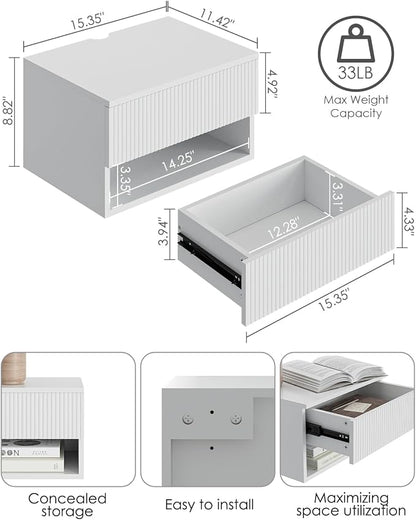 Modern Small Nightstand with Drawer, Floating Shelves - Image 2