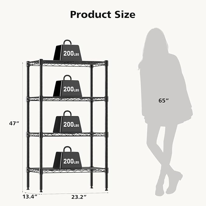 HealSmart 4-Tier Metal Wire Storage Shelves, Adjustable Standing Storage Rack - Image 3
