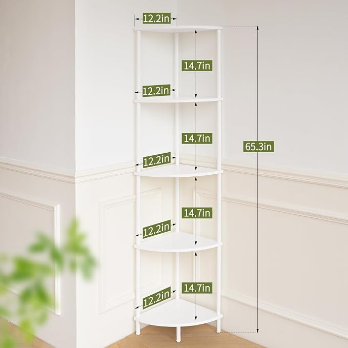 Yoobure Corner Shelf Stand, 5-Tier Bookshelf, Living Room, Narrow Display Shelf - Image 2