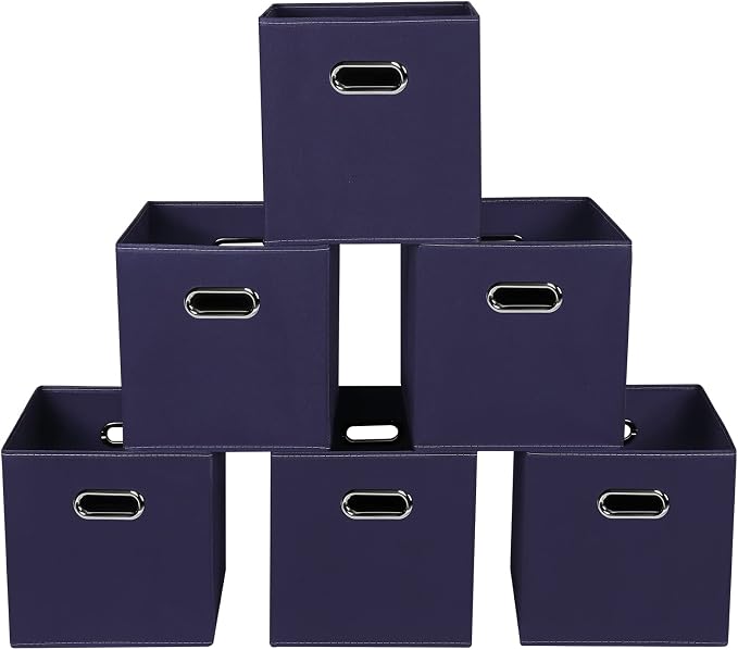 Navy Blue Fabric Storage Bins, Foldable Cube Bins by Yunkeeper