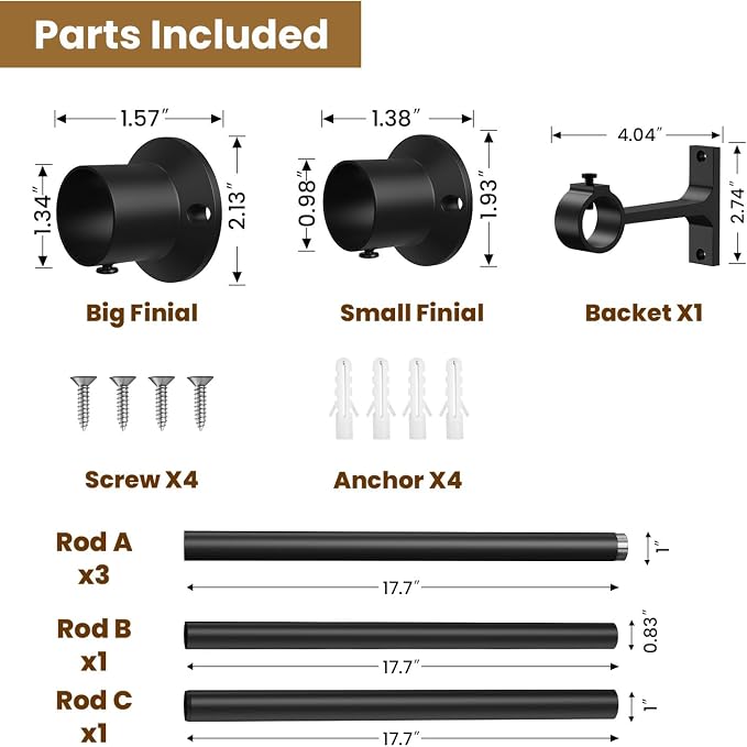 Closet Rod, 18 to 80 Inches Matte Black Closet Rods - Image 3