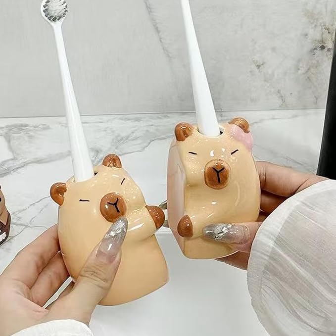 Ceramic Toothbrush Holder for Bathroom, Cute Capybara Shape Tooth Brush Holders - Image 2