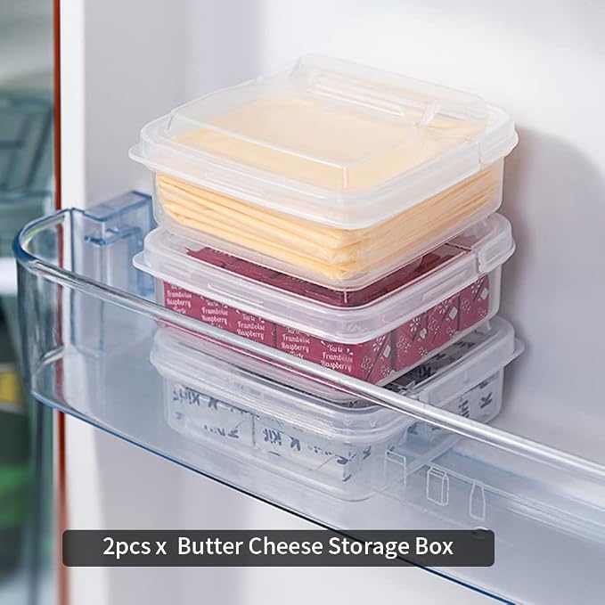 2Pack Sliced Cheese Container for Fridge, Flip Lid Clear Butter Block Cheese - Image 2