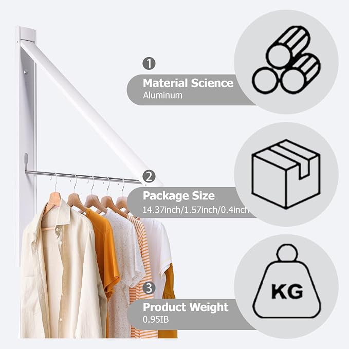 No Drill Wall Mounted Drying Rack 65 lb Aluminum - Image 4