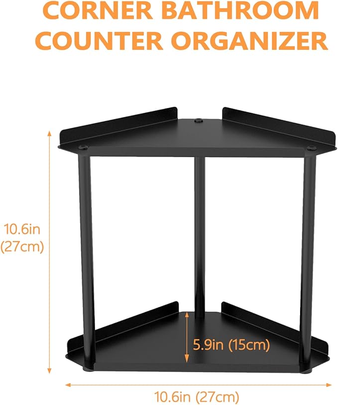 FLE Corner Bathroom Counter Organizer, Bathroom Organizer Countertop Black | 2 - Image 3
