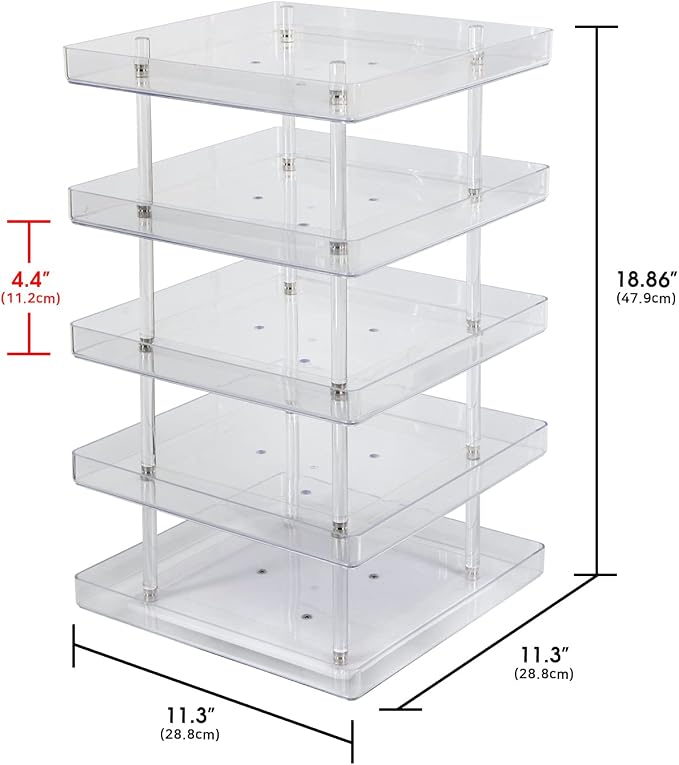 JACKCUBE DESIGN 5 Tier Clear Nail Polish 360 Rotating Display Rack Organizer - Image 7