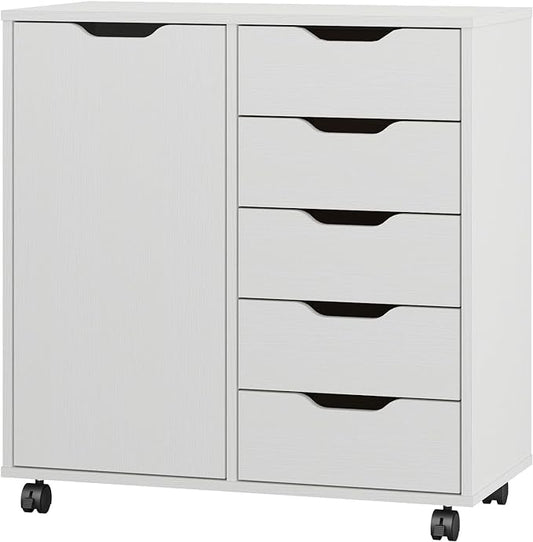 Panana 5-Drawer Chest with 1 Door, Wooden Chest of Drawers Storage Dresser by Panana