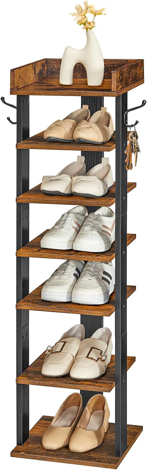 HOOBRO Vertical Shoe Rack for Front Door Entryway, 7 Tier Wooden Shoe Storage - Image 9