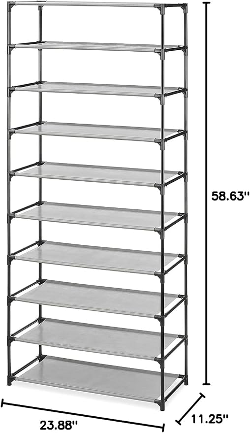 Whitmor Spacemaker 10 Tier Shoe Rack Tower, Tall Metal & Fabric Shoe Shelf - Image 7