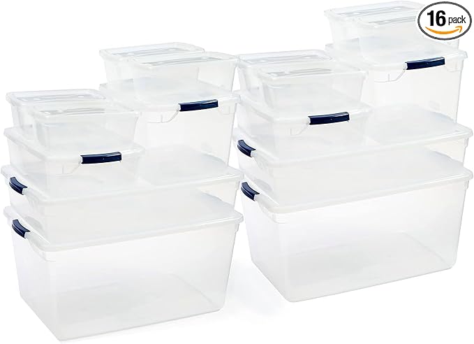 Rubbermaid Cleverstore Clear Dorm Variety 16-Pack, Made in USA, Stackable Large by Unknown