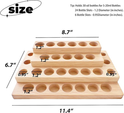 4 Tier Wooden Essential Oil Organizer Essential Oil Holder 30-Bottle Solid Wood - Image 2