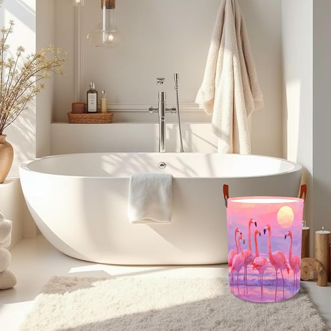 Laundry Baskets 15.7x19.7 Inch Large Pink Flamingo Sunset Beach Design - Image 6