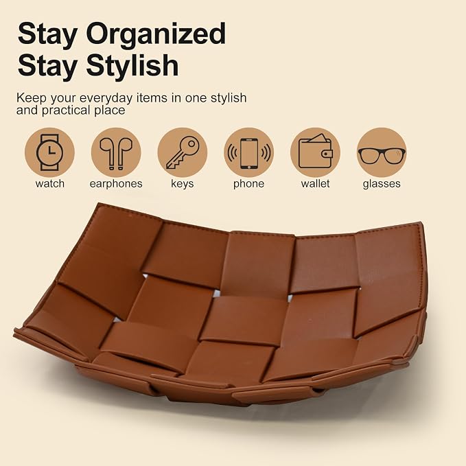 Valet Tray PU Leather Key Holder Bowl - Image 7