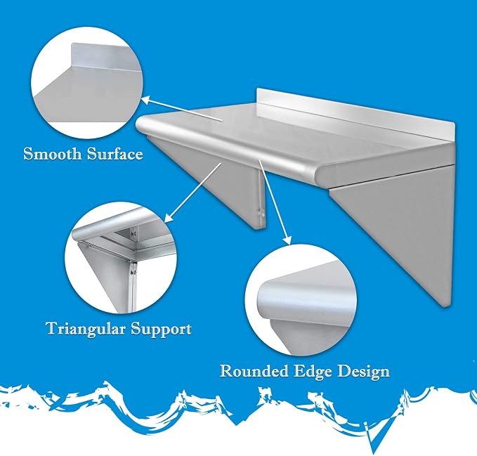 12''x24'' Wall Mounted Stainless Steel Shelf NSF Commercial Metal Wall Mount - Image 6