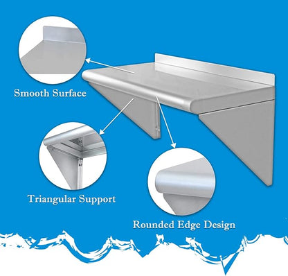 12''x24'' Wall Mounted Stainless Steel Shelf NSF Commercial Metal Wall Mount - Image 6