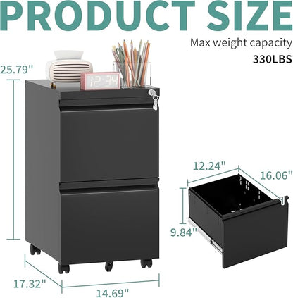 Guizeeopo 2 Drawer Locking File Cabinet, Fully Assembled Heavy-Duty Metal - Image 3