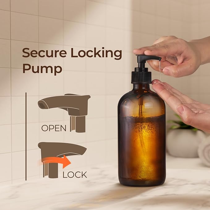 SOUL ONE 16oz Amber Glass Hand Soap Dispenser, 2 Pack - Image 4